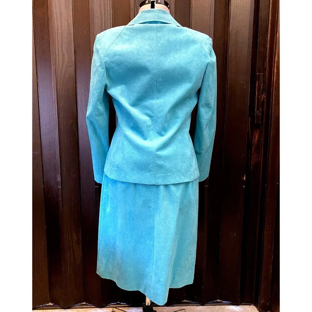 Vintage Roth-Le-Cover Ultra Suede Jacket Skirt 2pc Suit Green Women's size 14